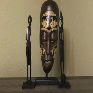 African Tribal Mask along with 2 Masai Warriors SOLD